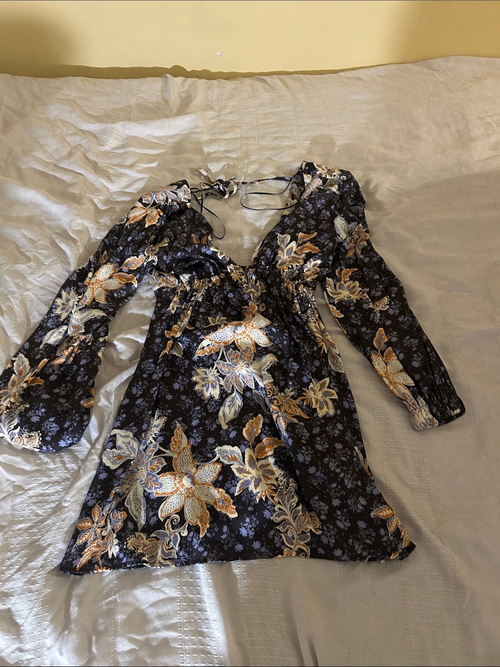 Free People Black Floral Long Sleeve Mini Dress